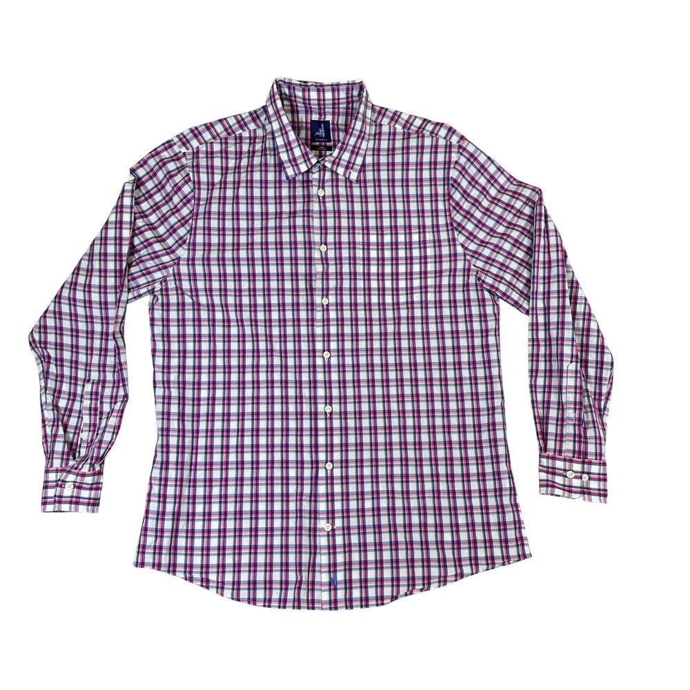 Johnnie-O Mens Large Pink Purple Plaid Cotton Long Sleeve Button Down Shirt